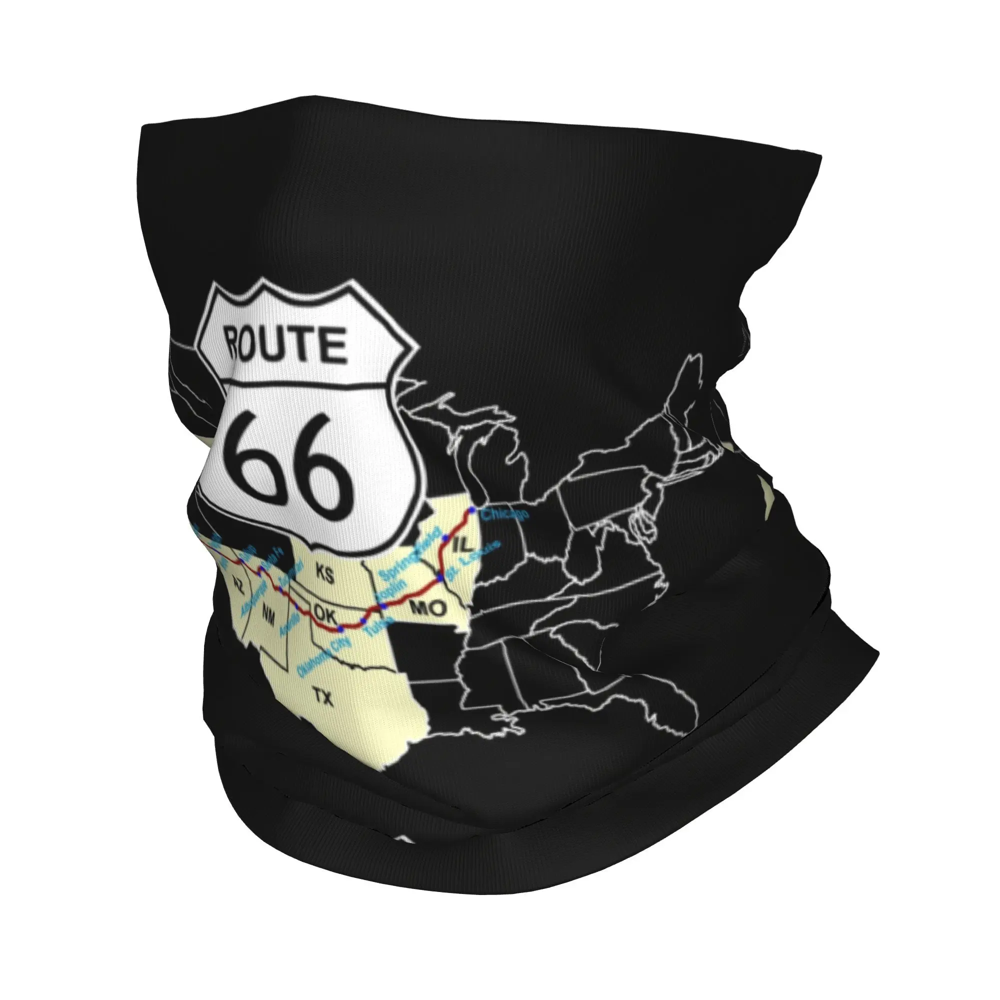 Route 66 USA Highway Bandana Neck Gaiter UV Protection Face Scarf Cover Map Headwear Tube Balaclava