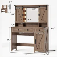 Farmhouse Vanity Desk with Mirror and Lights,41" Sliding Door Makeup Vanity with Charging Station,Large Vanity Table with Drawer 2
