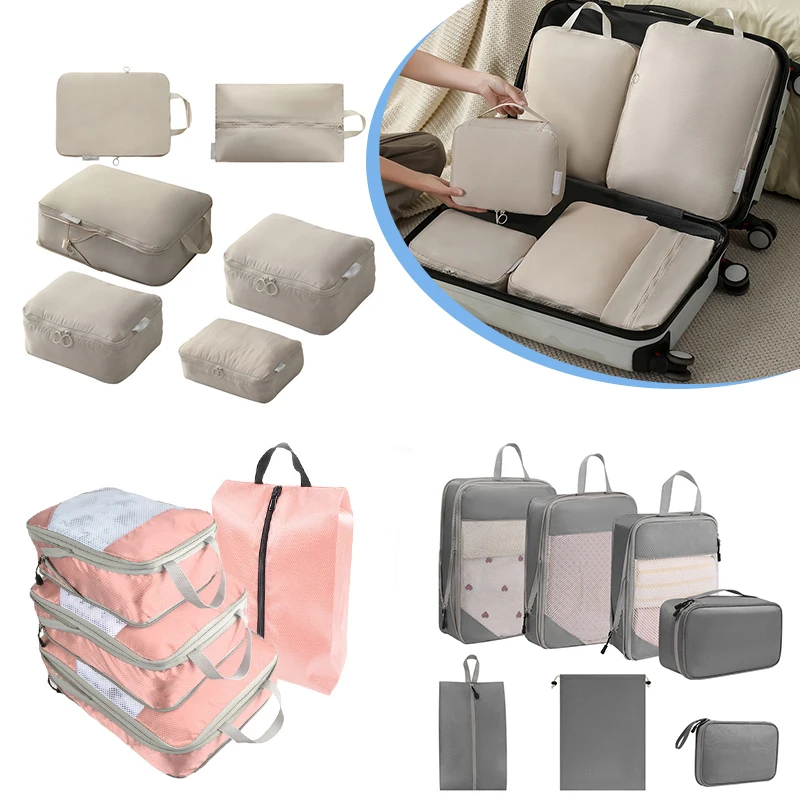 

Легкая сумка для хранения 4/6/7 шт., портативные сжимаемые упаковочные Кубы, дорожный органайзер для хранения багажа, складной с сумкой для обуви