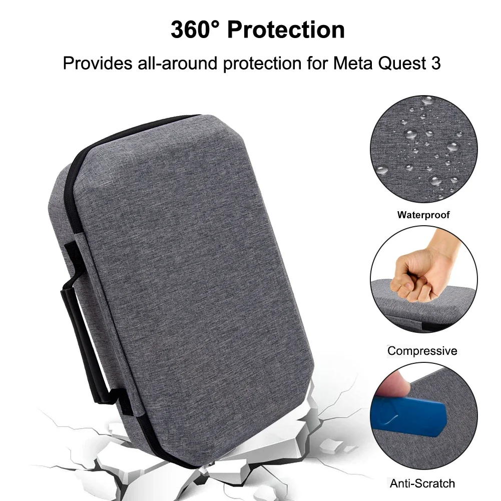 Carrying Case with Lens Cover Waterproof Hardshell Case Shockproof Mesh Pocket For Meta Quest 3 VR Headset Game Controller