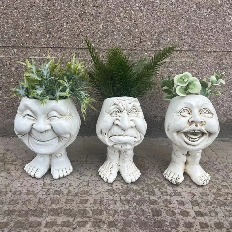 

Funny Muggle Face Flowerpot Ornament Creative Resin Succulent Plant Planter Pot Figurines Decoration Balcony Garden Accessories