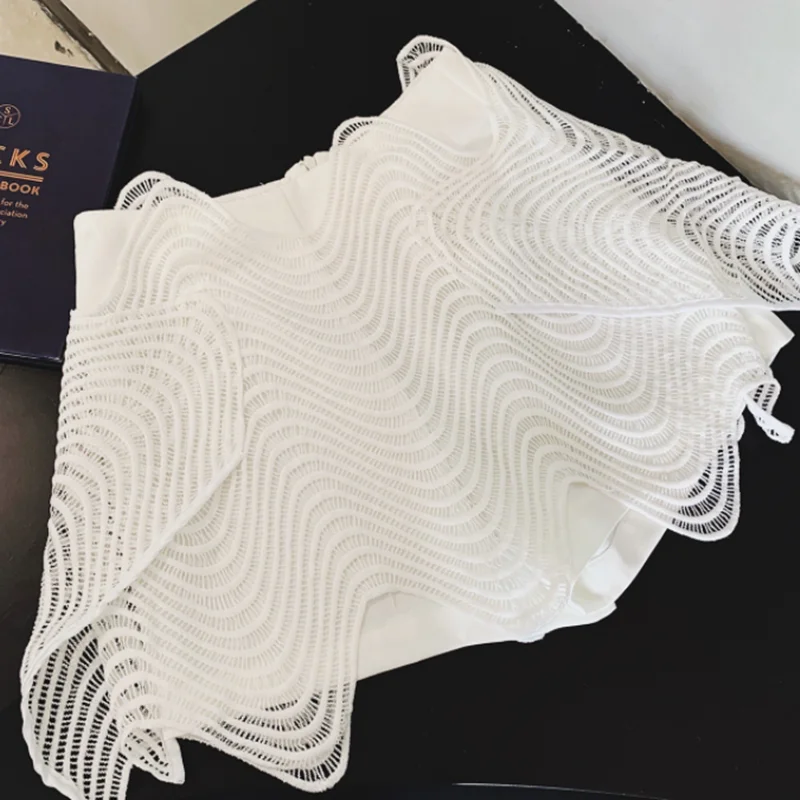 

new asymmetric hollow high waist wide leg shorts lace culottes boots pants women