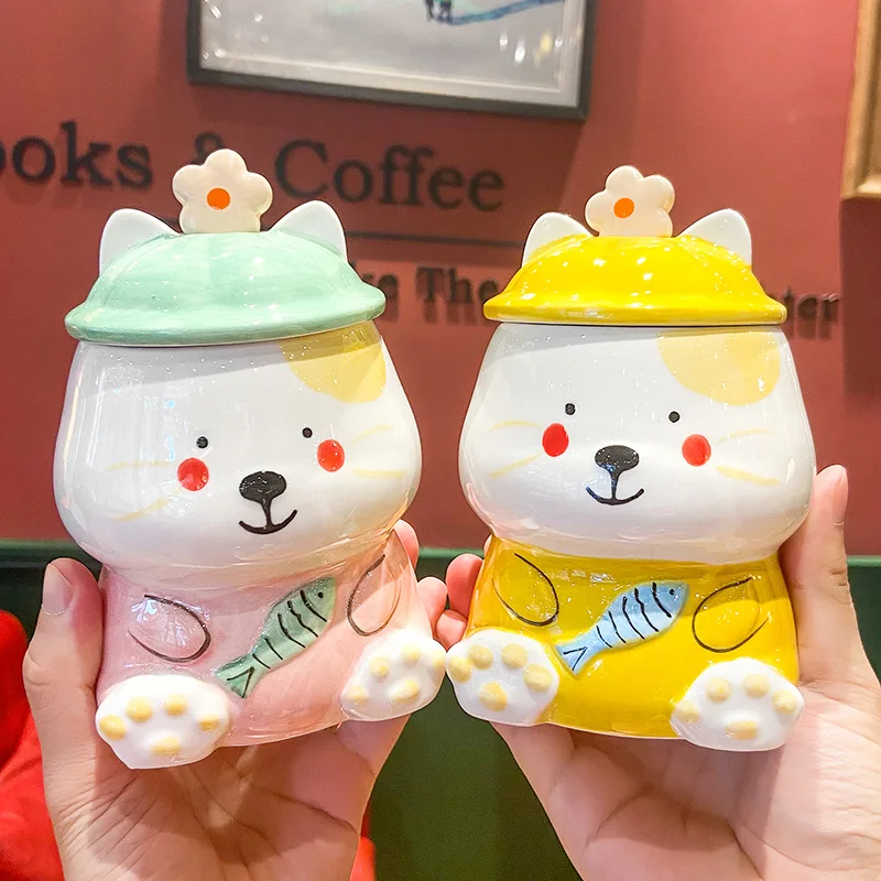 

Трехмерная кружка с изображением кота, мультяшная Милая ложка с крышкой, кофейная чашка, домашний подарок, керамическая чашка