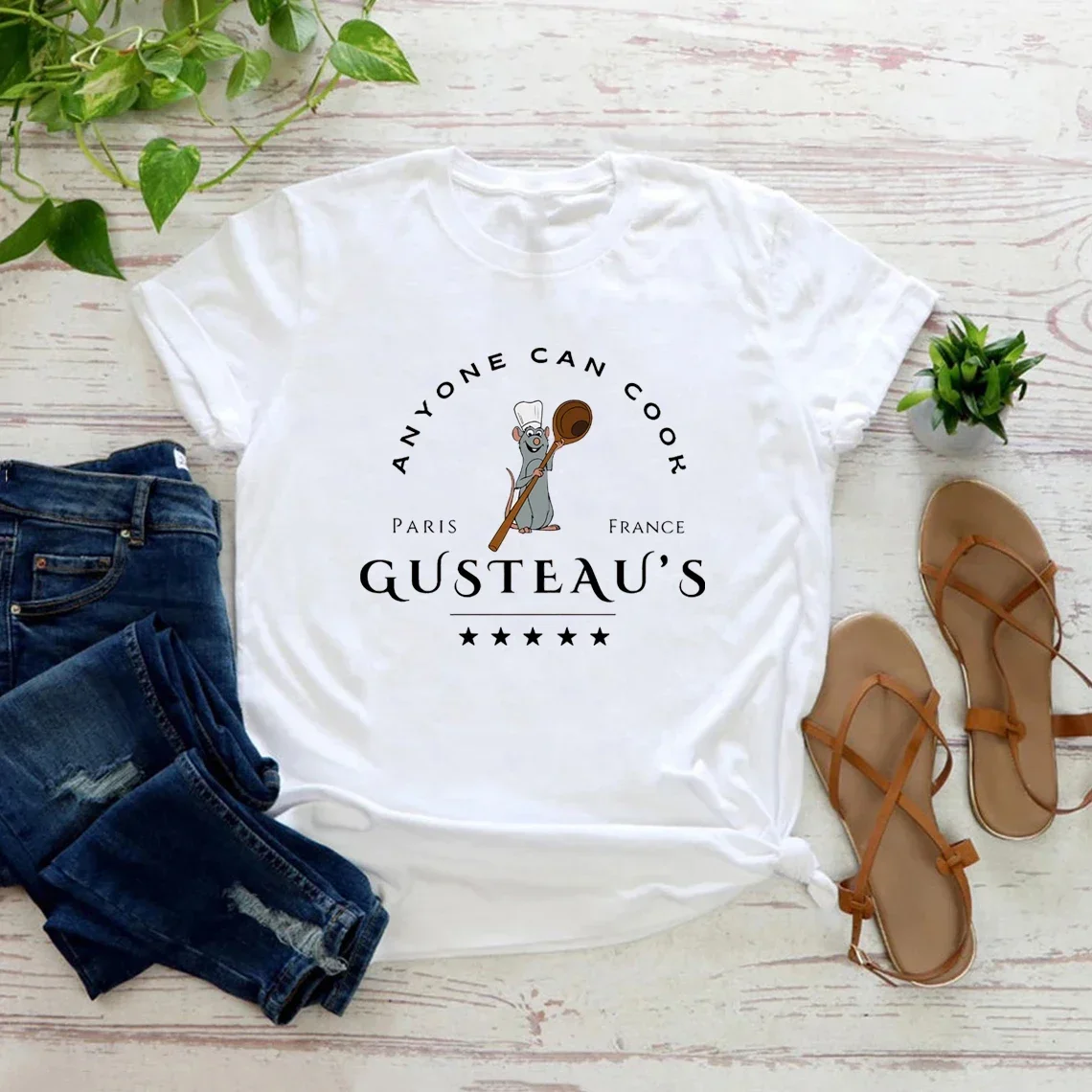 Ratatouille Shirt Chef Remy T-Shirt Pixar Rat King Anyone Can Cook Y2K Top Remy Gusteau's Shirt Cute Mouse Women's Print Shirt 3