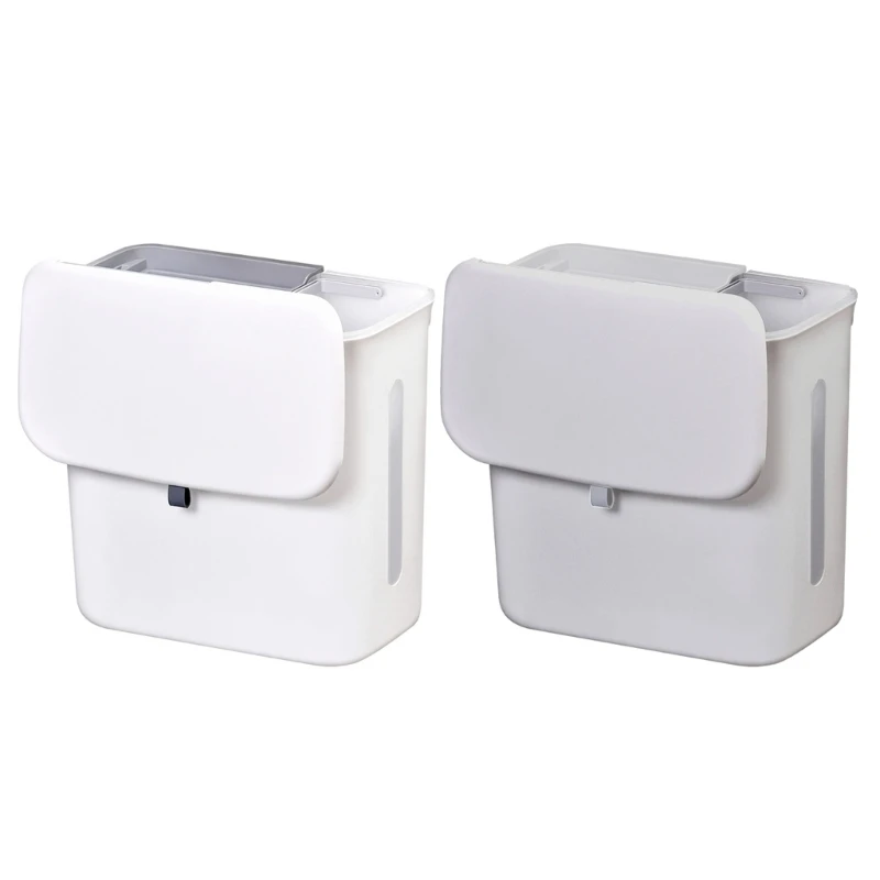 

12L Wall Mounted Trash Can Bin with Lid Waste Bin Kitchen Cabinet Door Hanging Garbage Basket Dry and Wet Separation