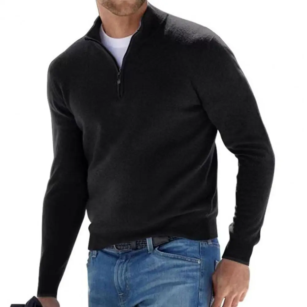 

Men Sweater Stand Collar V Neck Slim Long Sleeve Zipper Neck sueter masculino
