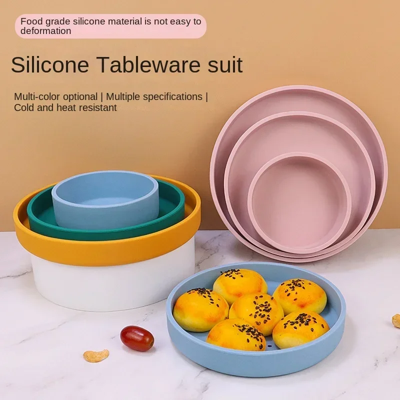 Outdoor Nordic Style 15cm Silicone Round Dinner Plate Food Grade Set Microwave Oven Heatable Baking Plate Pet Feeding Bowl 2