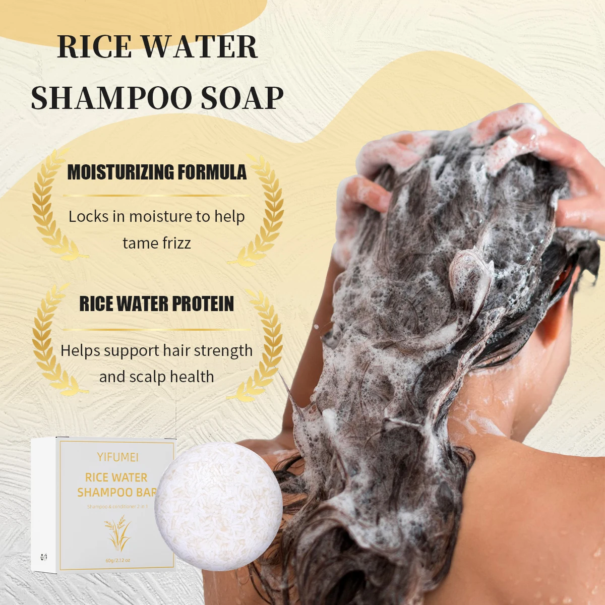 Rice Soap Shampoo Handcrafted Natural Ingredients Rice Water Soap Shampoo Bar for Hair Growth Straight Curly Wavy Care