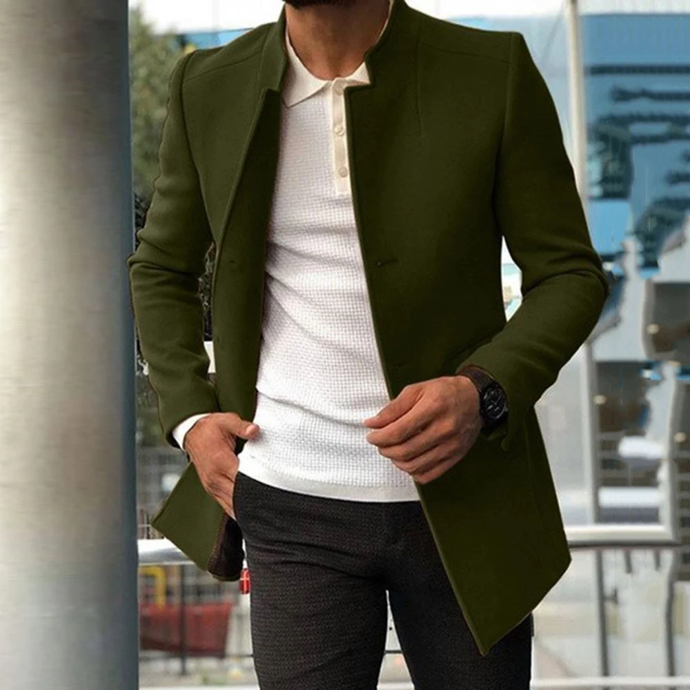 

Simple Fashion Woolen Men's Coat Casual Clothing Youth 2023 Spring and Autumn New Trendy Solid Color Slim