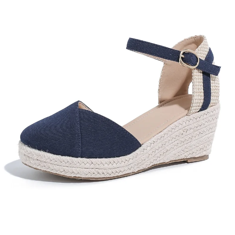 

Fashion Wedges Round Toe Women Sandals High Heels Woman Pumps Hemp Rope Ankle Strap Woven Outer Shoes Luxury Designer Heel