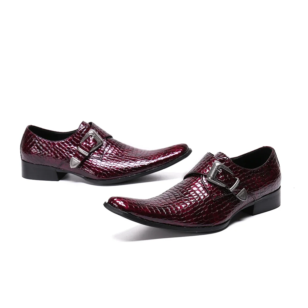 Fashion Red Round Toe Men Oxfords Shoes Genuine Leather Wedding Banquet Evening Shoes Male Business Snake Pattern Formal