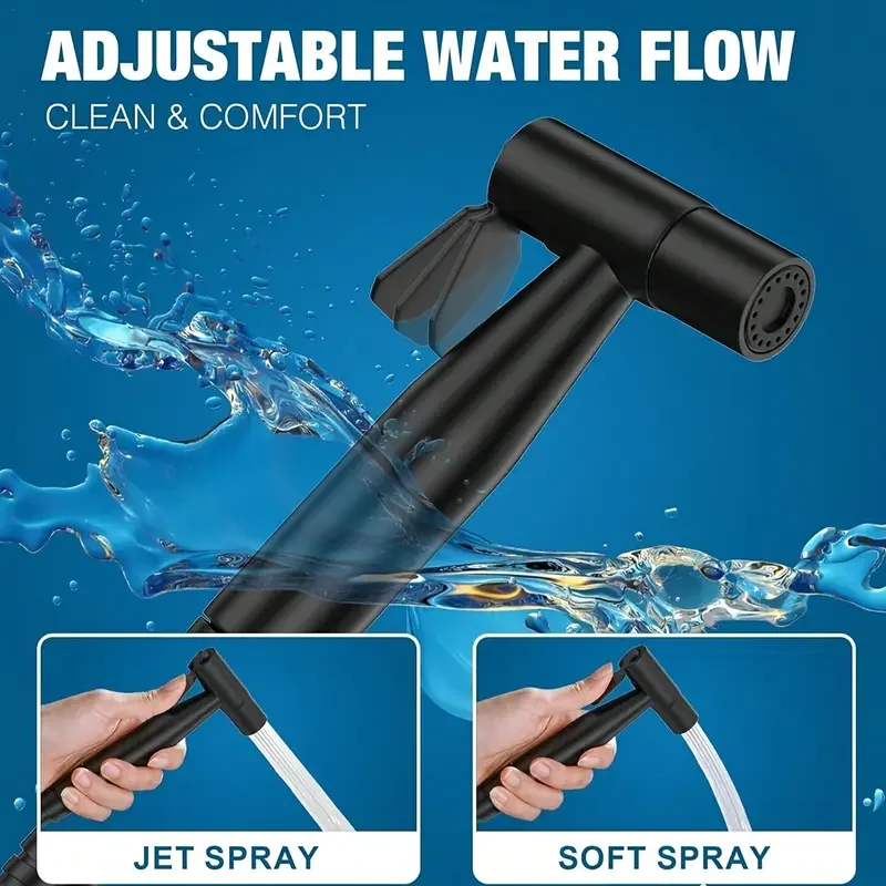 1Set Premium SUS304 Stainless Steel Handheld Bidet Sprayer with High-Pressure Shower Head, 59-inch Hose and Wall Mount Bracket