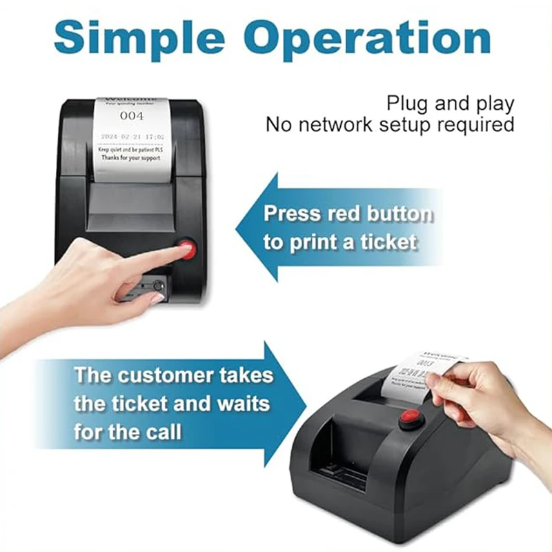 KOQICALL Ticket Dispenser Take a Number 57mm Receipt Label Ticket Thermal Printer for Queue Can Edit Print Text via PC