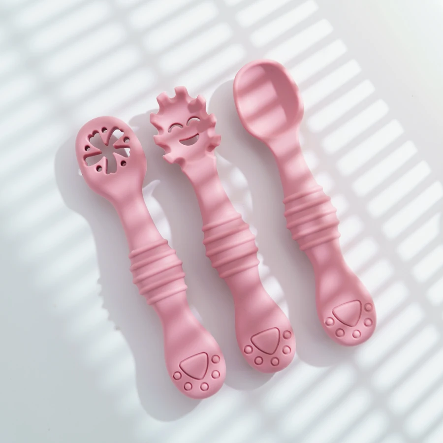 Baby Cartoon Spoon Children's Tableware Set Children Utensil Feeding Set Toddler Silicone Dinnerware Cutlery Baby Accessories 5