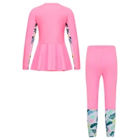 Kids Girls 2Pcs Swimsuit Sun Protective Rash Guard Floral Print Long Sleeve Top with Pants Swimwear Beach Surfing Bathing Suit 2