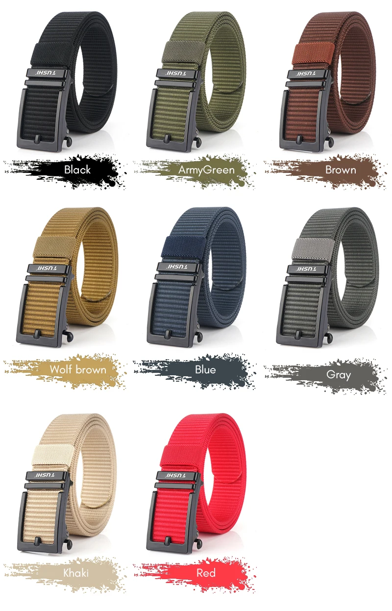 KOLBER Thick Casual Belt for Men Metal Automatic Buckle Soft Real Nylon Tactical Outdoor Belt Non-Hole Work Belt Male Waistband