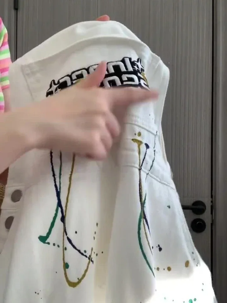 New 2025 White Denim Overalls for Women with Korean Loose Jumpsuits Pants Baggy Overalls Female 5