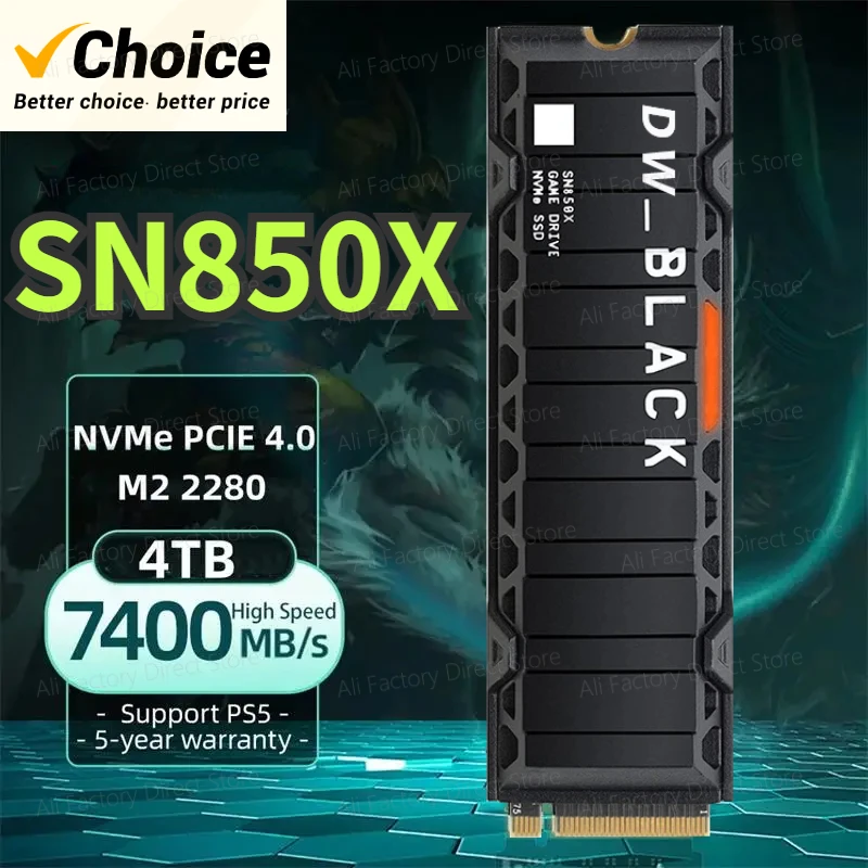 

Brand SN850X NVMe Internal Gaming SSD Solid State Drive with Heatsink Work with Playstation Gen4 PCIe M.2 2280 for PC Mac Ps5