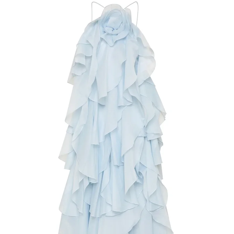 الصيف زهرة مطوي فستان طويل المرأة سليم الأبيض عاري...