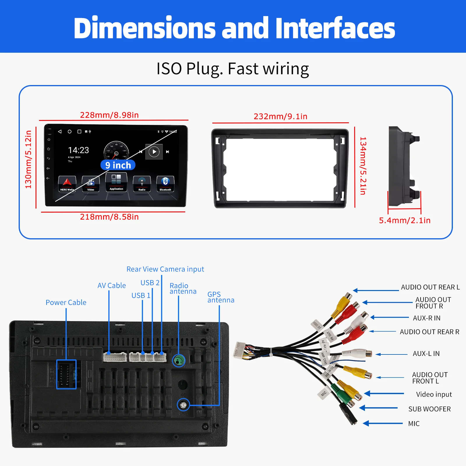 ESSGOO 9-Zoll Autoradio für Ford FOCUS MK2 Transit MK7 C-Max S-Max Kuga Galaxy mit Carplay Android Auto GPS BT FM RDS SWC – Detail 18