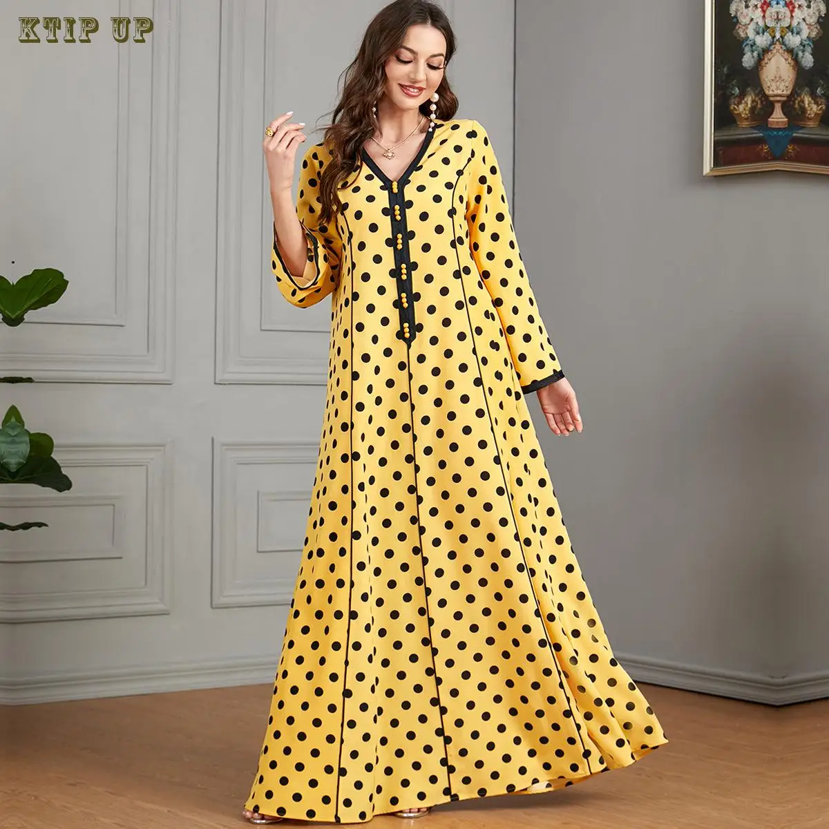 

Middle East Morocco Dubai Saudi Arabia Summer New Polka Dot Long Dress Muslim Fashion Style Combination Women's Islamic Dress