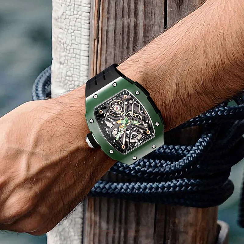 Haofa Ceramic Automatic Movement Tourbillon Men's Mechanical Watch Luminous 72H Power Rubber Strap Waterproof luxury Watch 1988