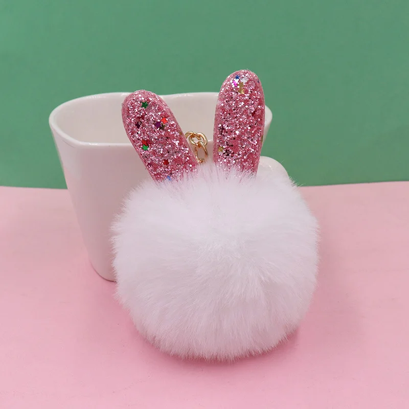 Fluffy Bunny Pom Pom Ball Keychain