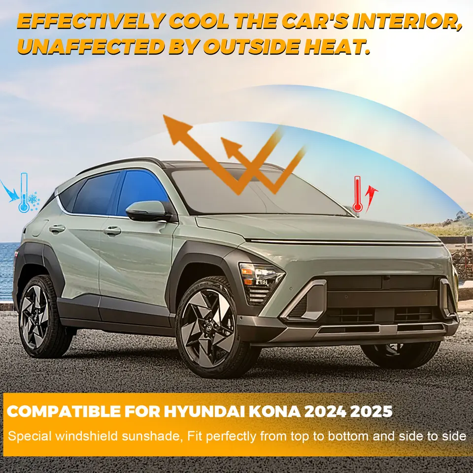 Parasole Parabrezza Per Hyundai Kona 2018-2023 - Pieghevole, Blocca UV E Calore, Con Anello In Acciaio E Custodia