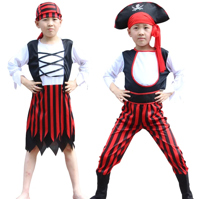 Kids Halloween Pirate Captain Headwear Cosplay Costumes Party Baby Boys Girls Jumpsuits Christmas Fancy Clothes Children S-2XL