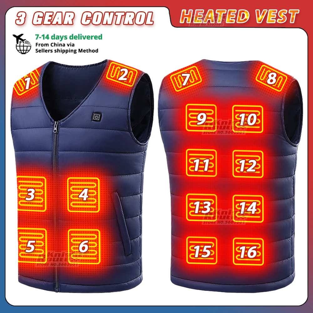 

16 Areas Self Heating Vest Men's Heating jacket Thermal Women's USB Heated Vest Warm Clothing Outdoor Camping Fishing Cycling