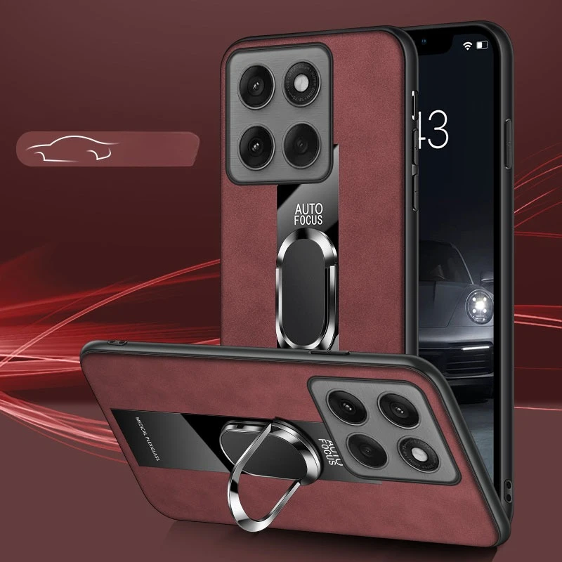 Premium Sheepskin Leather Case with Magnetic Ring Holder and Stand - Shockproof and Stylish