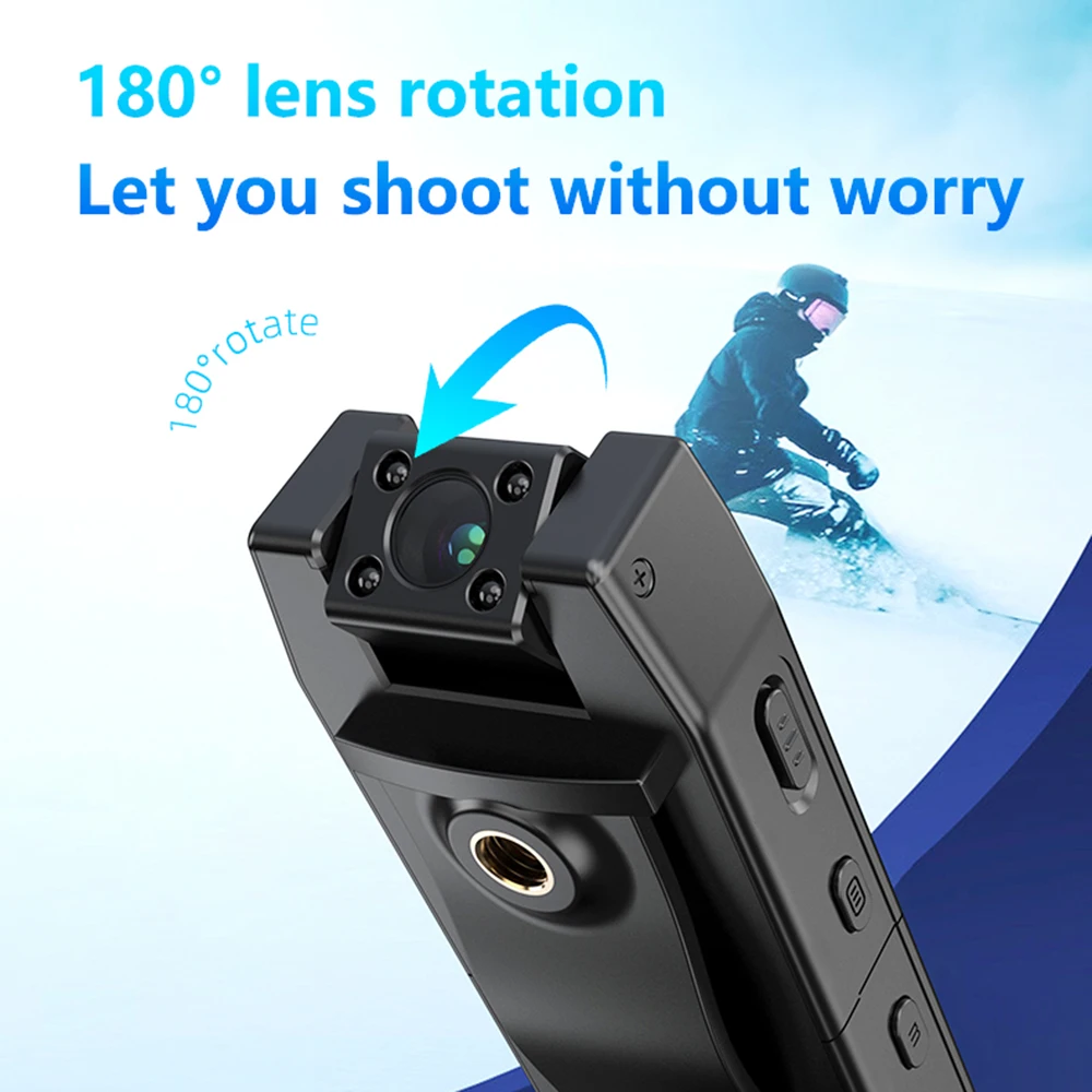풀 1080P HD 미니 카메라, 1250mAh 캠코더 바디 캠코더, 소형 180 ° 광각 회전 자전거 카메라, 스포츠 DV 자동차 DVR 웹, DV3