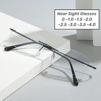 Small Square Frameless Anti-blue Light Near Sight Glasses Men Ultra Light Myopia Glasses Ultra Light Unisex Short Sight Glasses 1