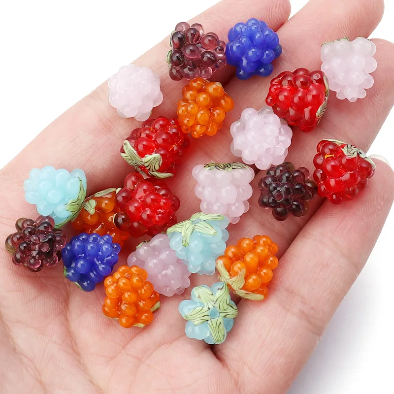 2PCs Lampwork Glass Beads Strawberry Fruit Multicolor 3D Loose