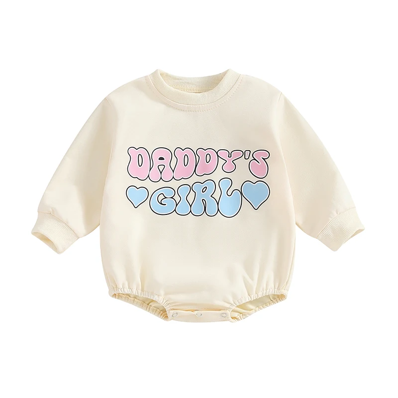 

Baby Girl Bubble Romper Daddys Girl Sweatshirt Romper Long Sleeve Creneck Newborn Fall Cute Clothes