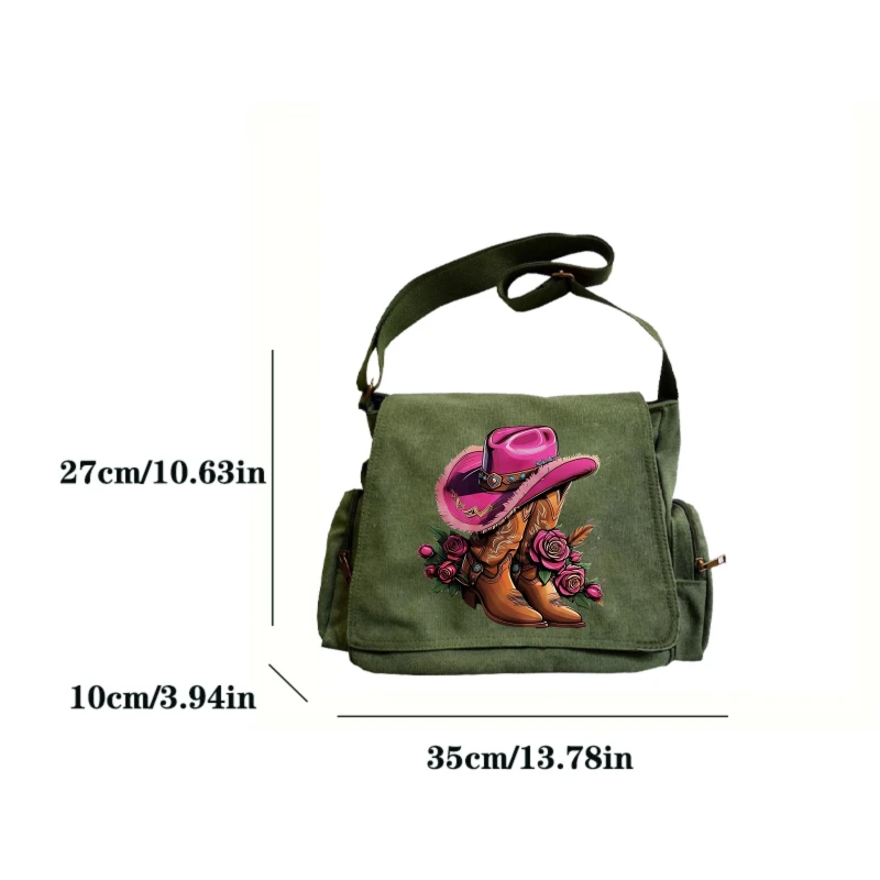 Vintage Women's Shoulder Bag Canvas Cowgirl Print Large Capacity Messenger Bag for Daily Women's Crossbody Bag