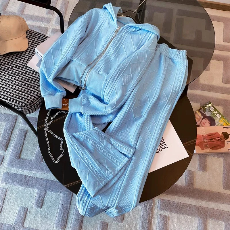 

Женские костюмы в клетку, облегающее короткое пальто с длинным рукавом и капюшоном и брюки с широкими штанинами и высокой талией, женские повседневные комплекты из 2 предметов