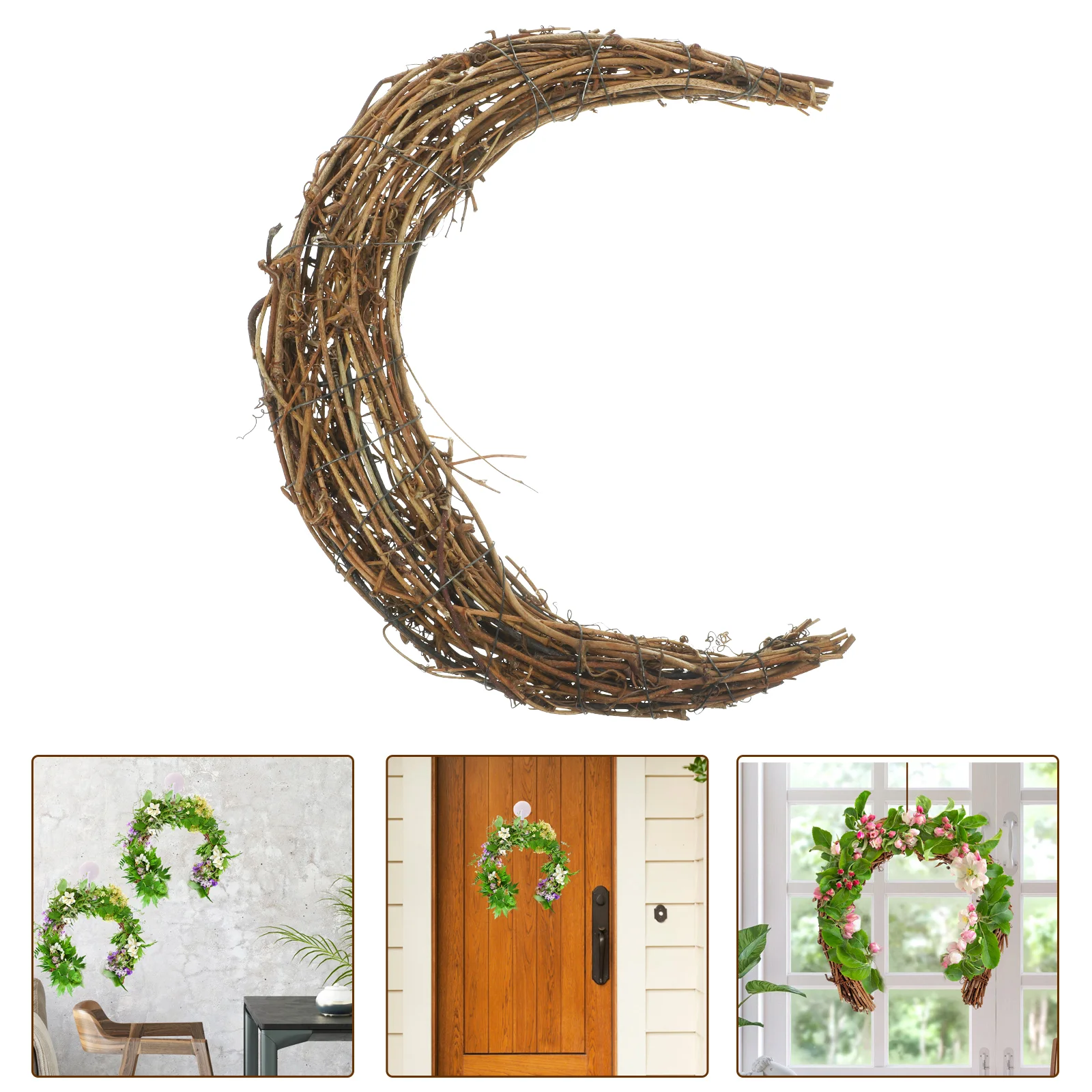 

Smilax Glabra Rattan Christmas Garland Wreath DIY Vine Dream Catcher Circle Making Rings Moon Shaped for Floral