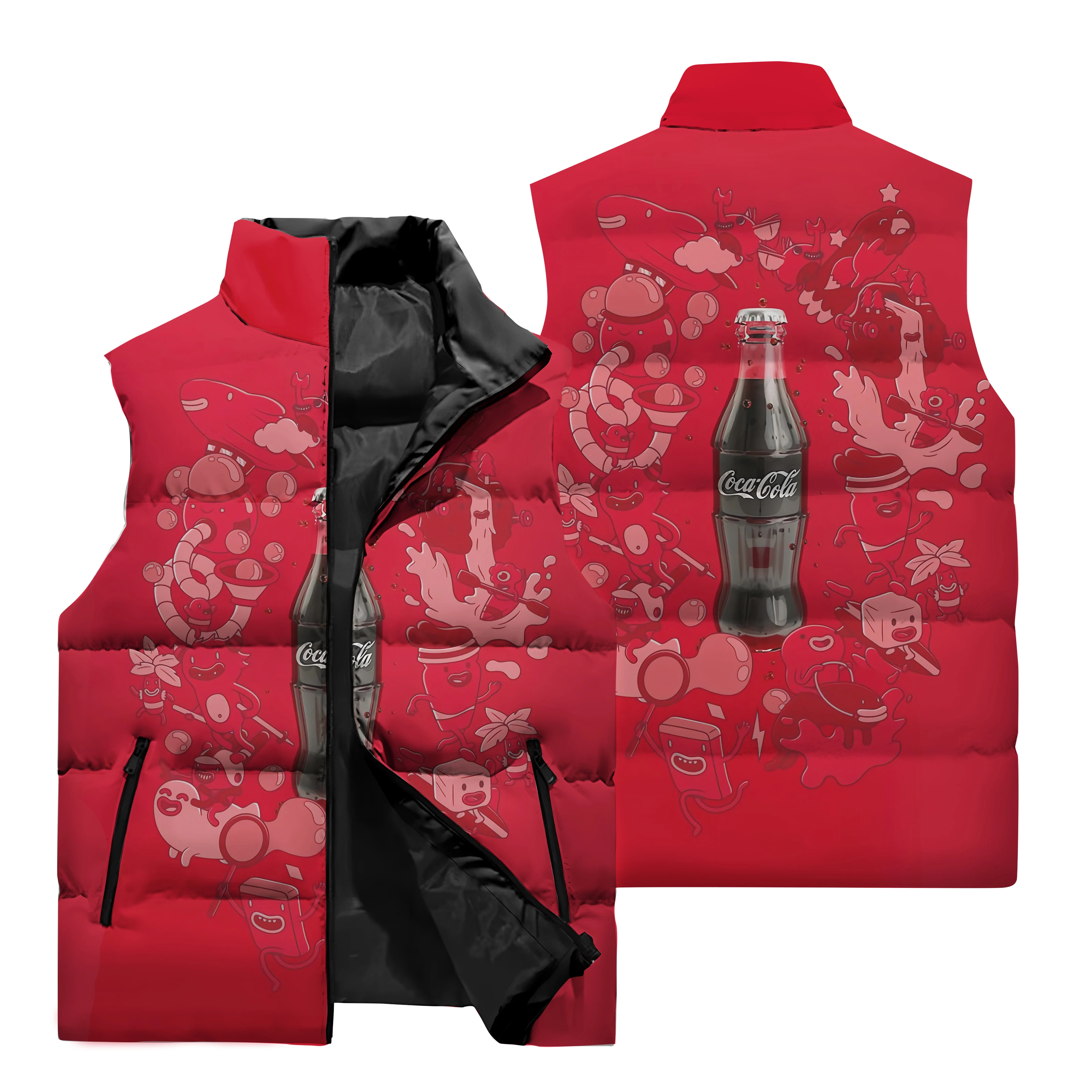Nueva chaqueta sin mangas con estampado 3D de Coca-Cola para hombre, para deportes al aire libre, para correr, cortavientos, chaleco informal con cuello alto y cremallera para hombre