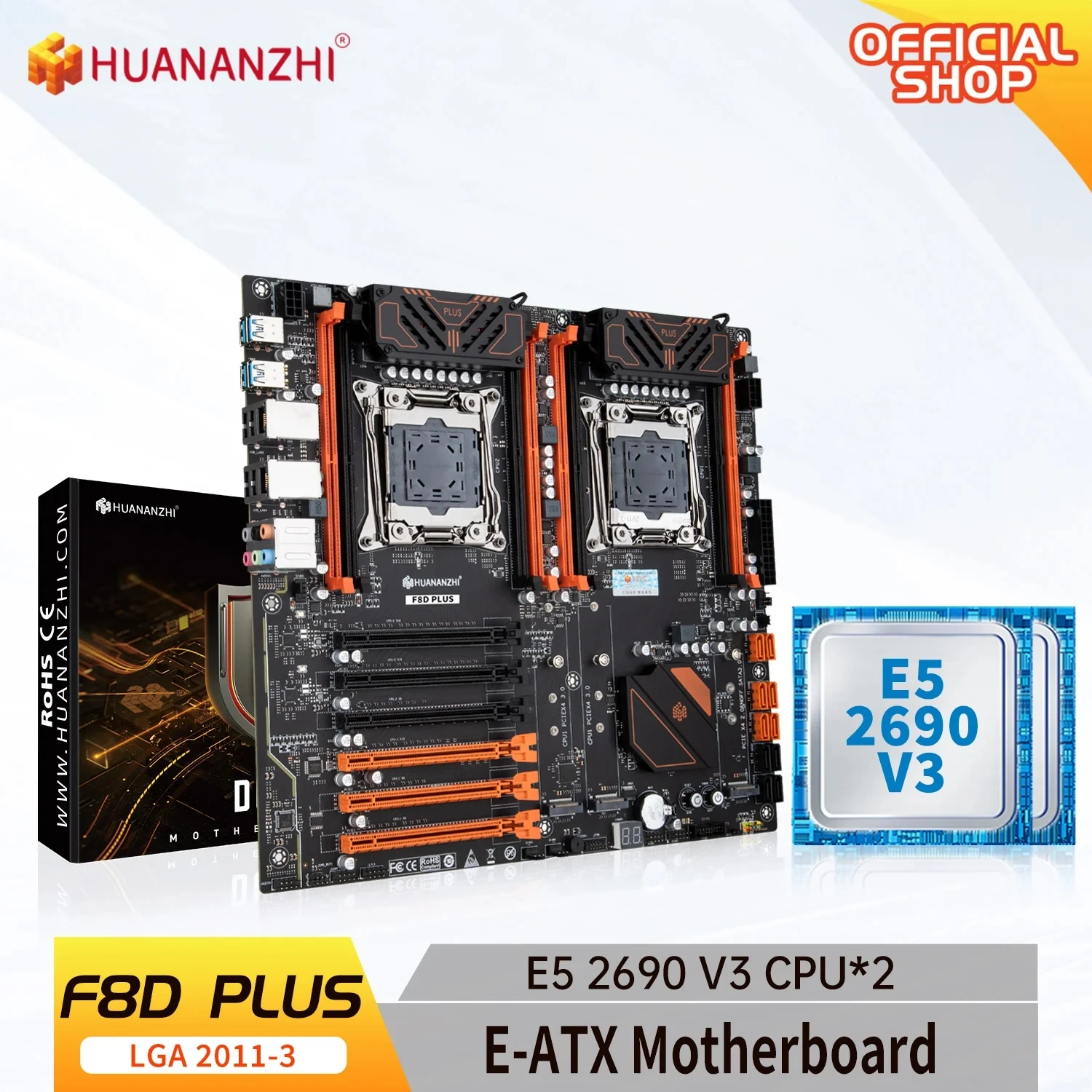 

HUANANZHI X99 F8D PLUS LGA 2011-3 XEON X99 Motherboard Intel Dual CPU with E5 2690 V3*2 combo kit set support DDR4 RECC NON-ECC