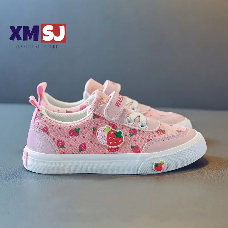 

Huili Children's Canvas Shoes Girls Strawberry Cute Board Shoes Little Fresh Casual Sneakers