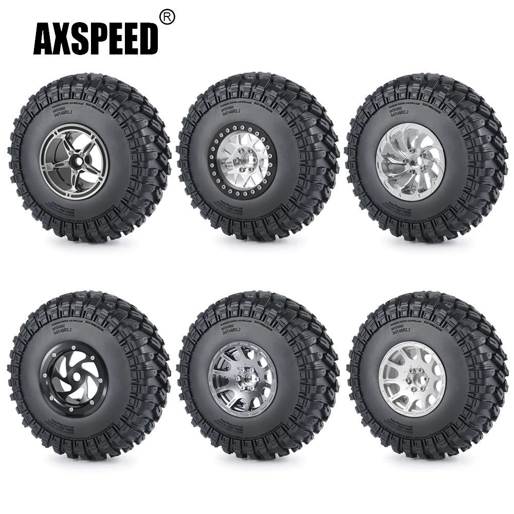 

AXSPEED 2.2inch Beadlock 140mm Rubber Tires & Aluminum Alloy Wheel Rims for Axial Wraith SCX10 TRX-4 1/10 RC Crawler Car Model