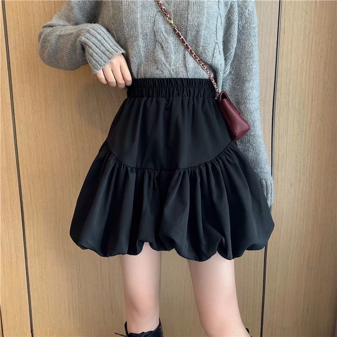 2021 Spring Autumn Design Bubble Bud Cloud Puffy Short Skirt Girl High Waist A-shaped Short Skirt Female Black summer skirts Skirts