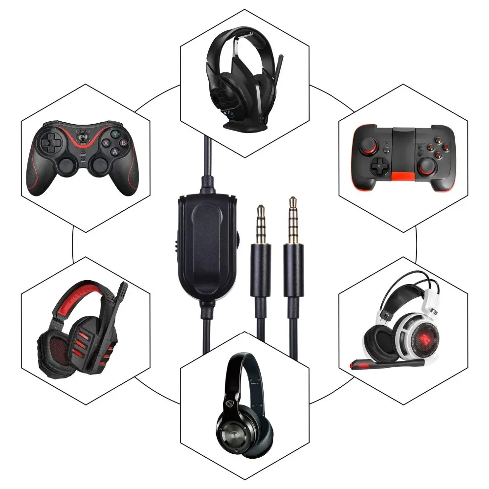Replacement Audio Extension Cable Cord Inline Mute Volume Control with Microphone for Astro A10 A40TR A40 TR Headsets Xbox PS4