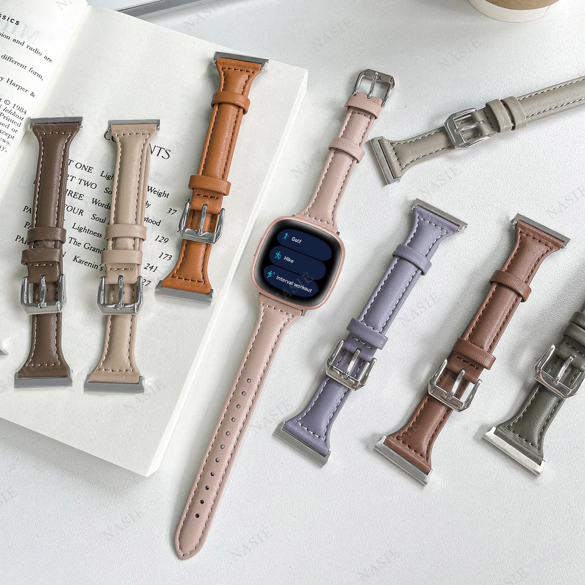Elegant Leather Smart Watch Strap for Women - Premium Replacement Band for Fitbit Versa/Sense Series