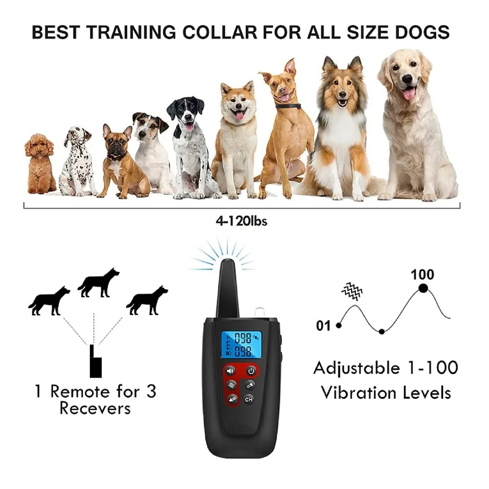 Pet Dog Training Collar Dog No Shock Collar Vibrating Dog Collar 3300ft Range IPX7 Waterproof Remote Training Collar Sound & Vibration Modes