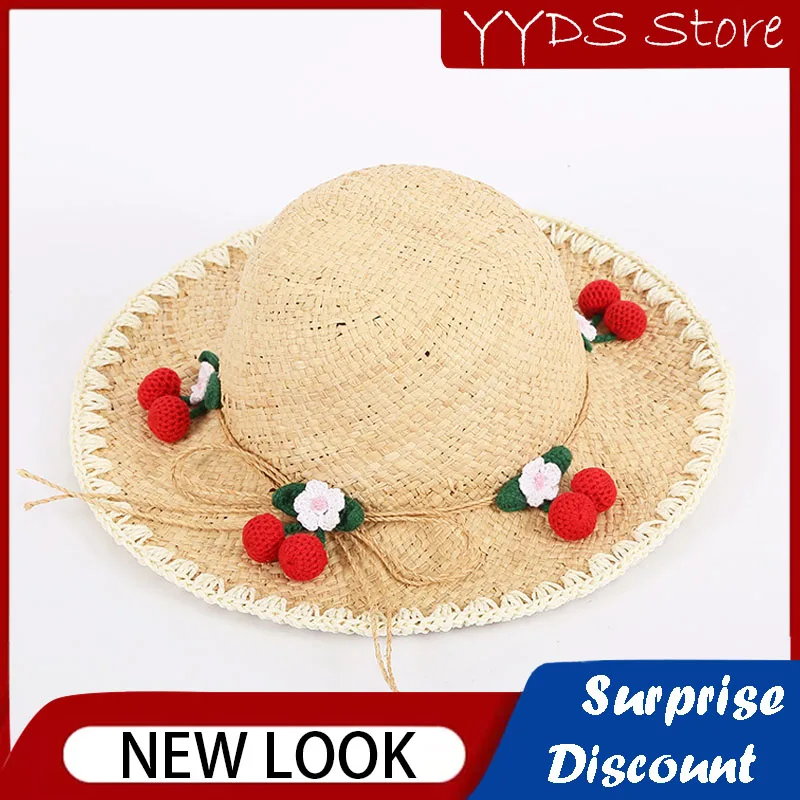 Hand Woven Children's Straw Hat Parent-child Big-brimmed Sunscreen Hat Three-dimensional Strawberry Decorated Raffia Straw Hat girls children women s summer rattan round bag small straw beach bag sling outdoor shoulder school bolsas for phone a075