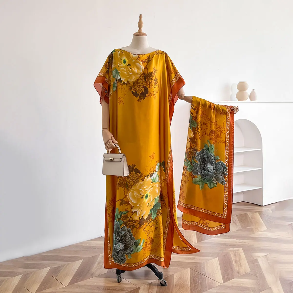 New 2025 Dubai Abaya For Women Summer Short Sleeve Cotton Dress Gold Stamping Loose Lady Maxi Islam African Dress With Big Scarf