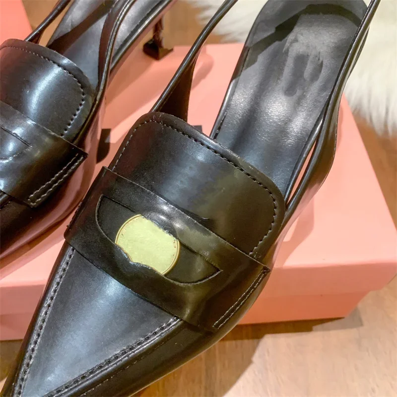 2024 new spring and summer leather lady high-heeled shoes pointy sandals stiletto heels French retro single shoes