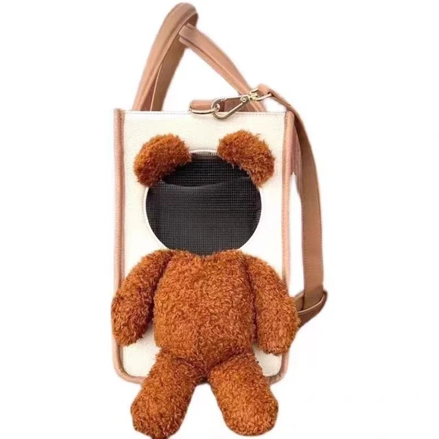Pet carry bag Pet bag Creative fashionable handbag One-shoulder tilt straddle tote cat bag Small dog brown bear bag 3